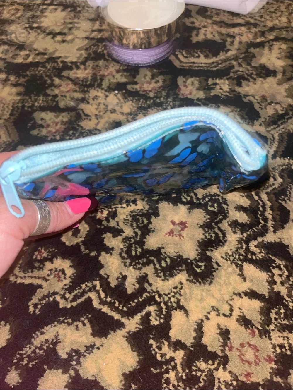 MakeUp Eraser Blue Butterfly Clear Cosmetic Pouch